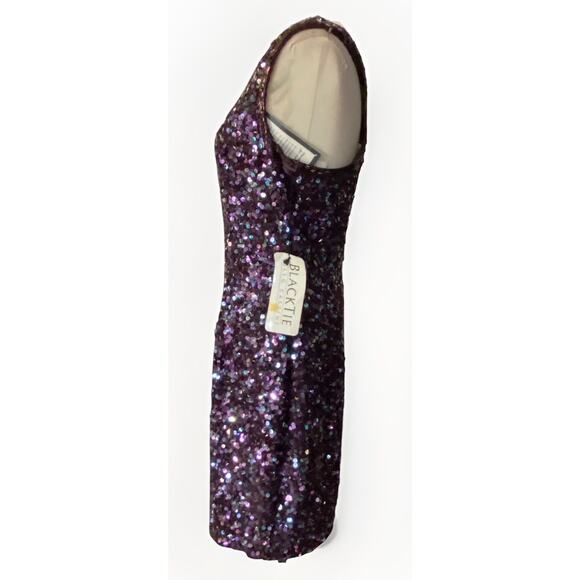 Black Tie Oleg Cassini VINTAGE Sequin SILK Cocktail Tank Dress Size 8 NEW - Picture 3 of 12